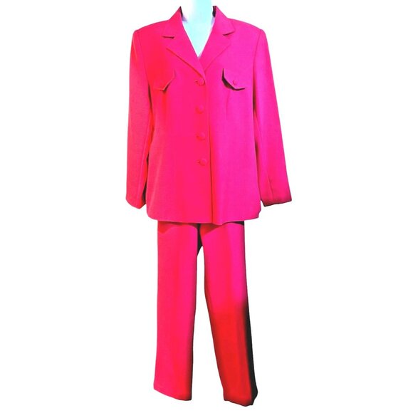 Vintage Pant Suit Womens 12 Power Suit Hot Pink Lined Pleated High Waist Pants - Picture 5 of 16